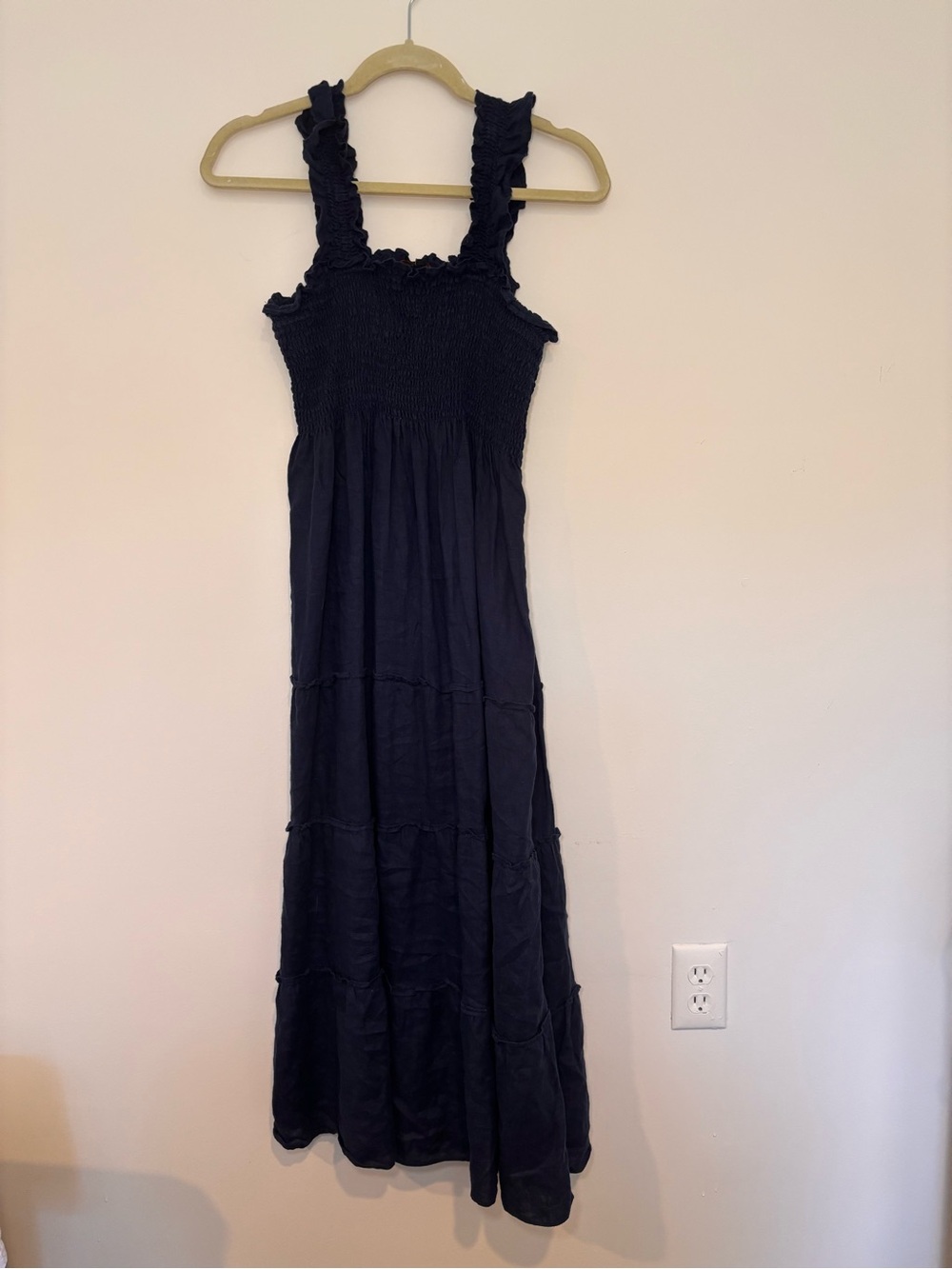 Quince Smocked Maxi Dress with Ruffle Straps - Navy